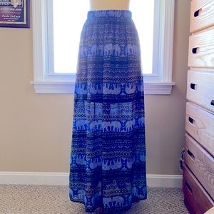 Miami elastic waist elephant print maxi skirt.